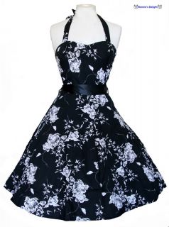 New Rockabilly 50s Black White Flower Retro Swing Dress