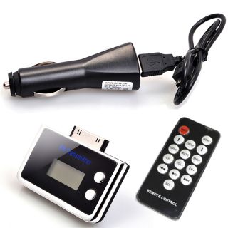 Black Handsfree FM Transmitter Car Charger Audio Cable for iPhone 4 4G
