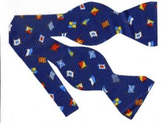 Self Tie Bow Tie Anchors Aweigh Nautical Signal Flags on Blue All