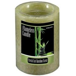 Flameless Green Wax Candle Bamboo Scent Mottled 4 Pillar New LED