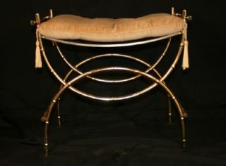  Regency Metal Faux Bamboo x Form Gold Vanity Stool Bench Chair