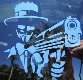 Anonymous Vinyl Decal Guy Fawkes Mask with Gun Anon 4chan 9GAG