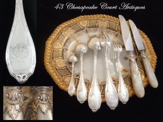  French Sterling Silver Mother of Pearl Flatware Service for 12