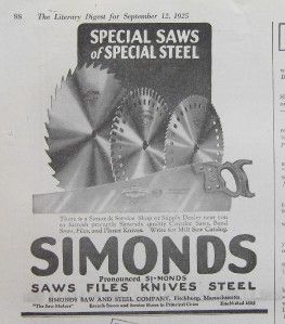 1925 simonds saw steel company ad fitchburg ma