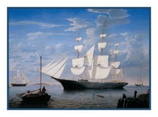 Fitz Hugh Lane Boston Light SHIP Counted Cross Stitch Chart Free SHIP