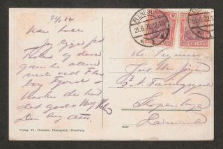 Germany 1922 Flensburg 1 25M Germania Dual franking Inflation Postcard
