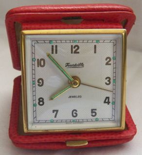 VINTAGE 1960S FORESTVILLE JEWELED ALARM GLOW TRAVEL CLOCK MADE IN WEST