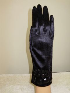 Ladies Black Jeweled Satin Tea Dressy Formal Gloves
