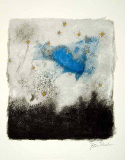 1974 Lithograph Night Travel Flew Stars Sky Modern Abstract Expression