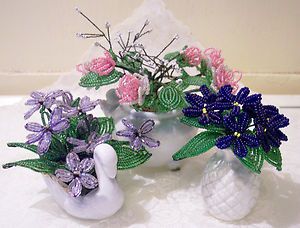  Vtg French Beaded Glass Wired Beads Flower Floral Arrangements