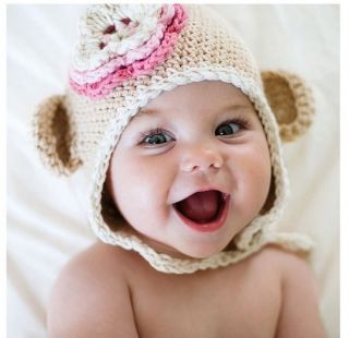 Baby Girl Brown Bear Flower Cap Hat Beanie Knit Crochet