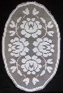 VINTAGE HAND MAD FLORAL CROCHET COTTON TABLE CLOTH COVER DOILY RUNNER