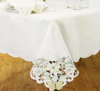  Floral Cutout Embroidery Appliqued Butterfly 52 x 70 Fabric Tablecloth