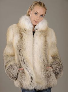 Saga Feathered Fox Fur Jacket with Zipper from Golden Island Full Skin