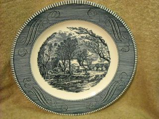 Royal The Old Grist Mill Currier Ives Blue Dinner Plate s USA