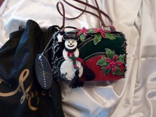 Mary Frances Frosty Holiday Bag Purse Handbag New Snowman Black Beaded