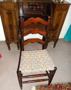 ANTIQUE FOLD DOWN WALNUT DESK 1920s Depression 4 Drawer & Chair w