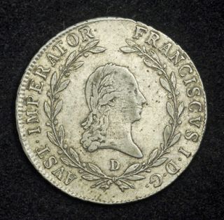 1807 D Austria Emperor Francis II Silver 20 Kreuzer Coin Salzburg Mint
