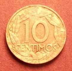 Spain 10 Centimos Coin    1959 / Francisco Franco in Profile / Olive
