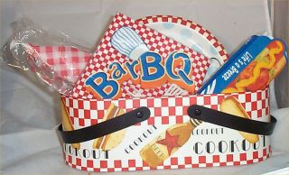 BBQ Giftbasket Picnic Grill Cookout Plates Napkins Hotdog Trays