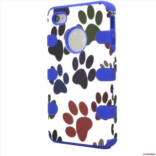 Dog Footprint Rugged Blue Silicone Case Cover for Apple iPhone 4 4S
