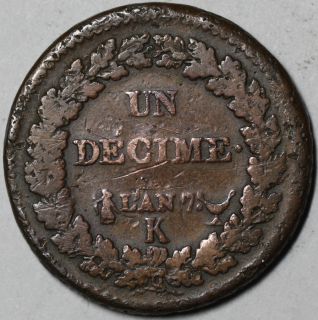  Revolution Coin France Decime Consulate Bordeaux Mint An 7 K