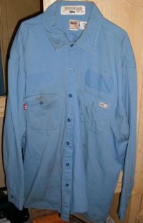 Flame Resistant Reed Lite Blue Navy Blue Work Shirts Size 2XL Repaired