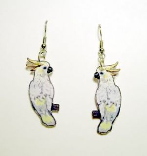  handcrafted dangle earrings features citron crested cockatoo parrots b