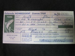 1968 Nonresident Colorado Fishing License