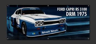 Ford Capri RS 3100 DRM 1975 Vinyl Poster Vintage Garage Slot cars Flag