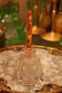 antique Czech Perfume Bottle Pink stopper with dauber intact