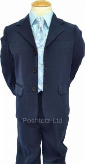 Boys 5pc Navy Suit Wedding Pageboy Formal 8 9 Years