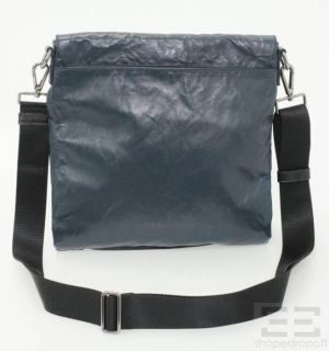 Prada Navy Crinkled Leather Messenger Flap Bag
