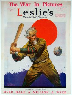  Leslies Cover Art by Clyde Forsythe Uncle Sam Playing Baseball