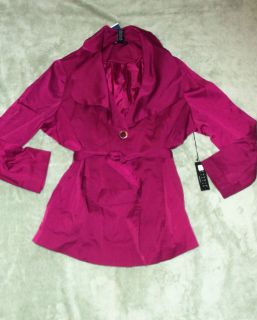 NWT WOMENS 2X CAROLE LITTLE RASPBERRY BELTED TRENCH COAT JACKET LINED