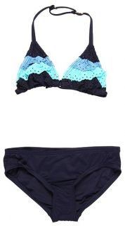 NWT Juicy Couture Size 10 Ombre Eyelet Ruffle Triangle Bikini Set Swim