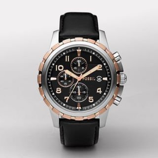 fs4545 black leather strap black analog dial chronograph watch watch