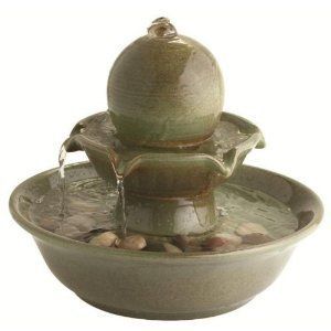   Brooks Ceramic 8 Inch Tall Indoor or Outdoor Tabletop Fountain Green