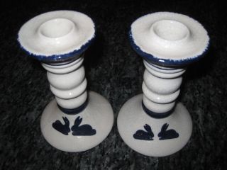 Pair of Vintage Dedham Potting Shed Porcelain Candle Stick Holders