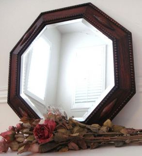 Antique Oak Wood Frame Octogon Shape Beveled Glass Mirror