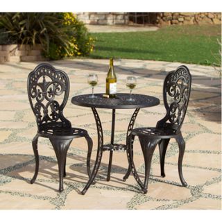 French Cafe Set Table and 2 Chairs Bronze Fin Aluminum