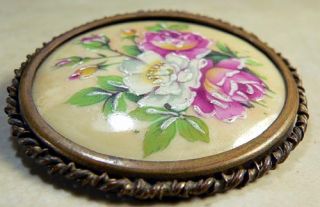  Painted Rose Flower Limoges France Porcelain Floral Pin Brooch