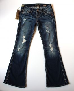 NEW SILVER FRANCES DARK DESTROYED FLARE SEXY STRETCH FLARE JEANS