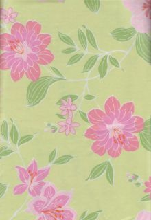Pink Green Floral Vinyl Patio Tablecloth Umbrella Hole Zipper Free