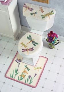 4pc Dragonfly Butterfly Flower Floral Bath Rug Set