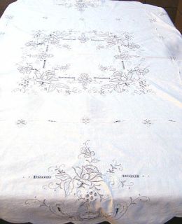 Floral Rose Tablecloth Beige Cotton 62 Round