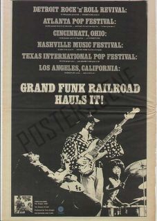 GRAND FUNK RAILROAD TOUR 1969 CONCERT AD POSTER