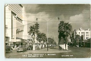  Monterrey, Mexico c1950s Ave. Francisco I. Madero Cars Shops Buildings