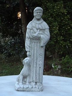 St Francis w Dog Gray Cement Concrete Garden Statue