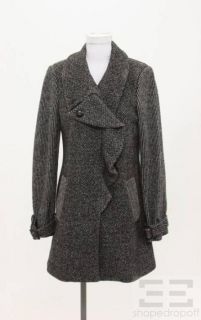 Diane Von Furstenberg Black Grey Herringbone Striped Snap Front Jacket